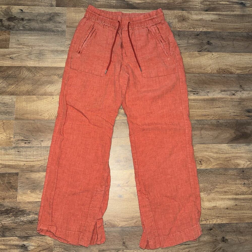 Athleta Retreat Linen Pants Women 4 Sunset Glow Orange High Rise Wide Leg
